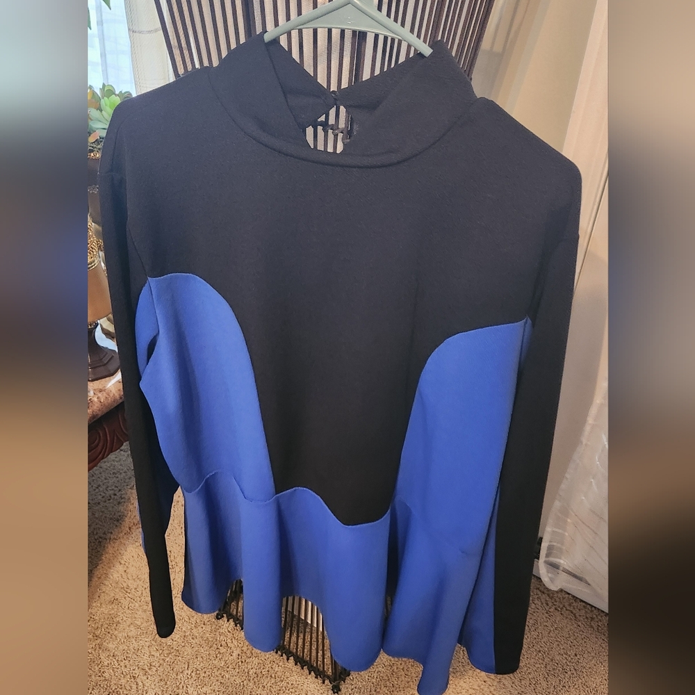 Stylish Black and Blue Long Sleeve Top
